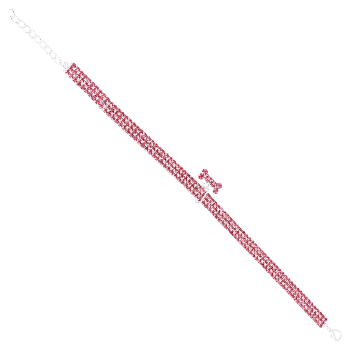 

Pink Mini Bone Pendant Shining Rhinestone Pet Dog Collar Adjustable Chain Buckle Crystal Dog Collar Outdoor Supplies