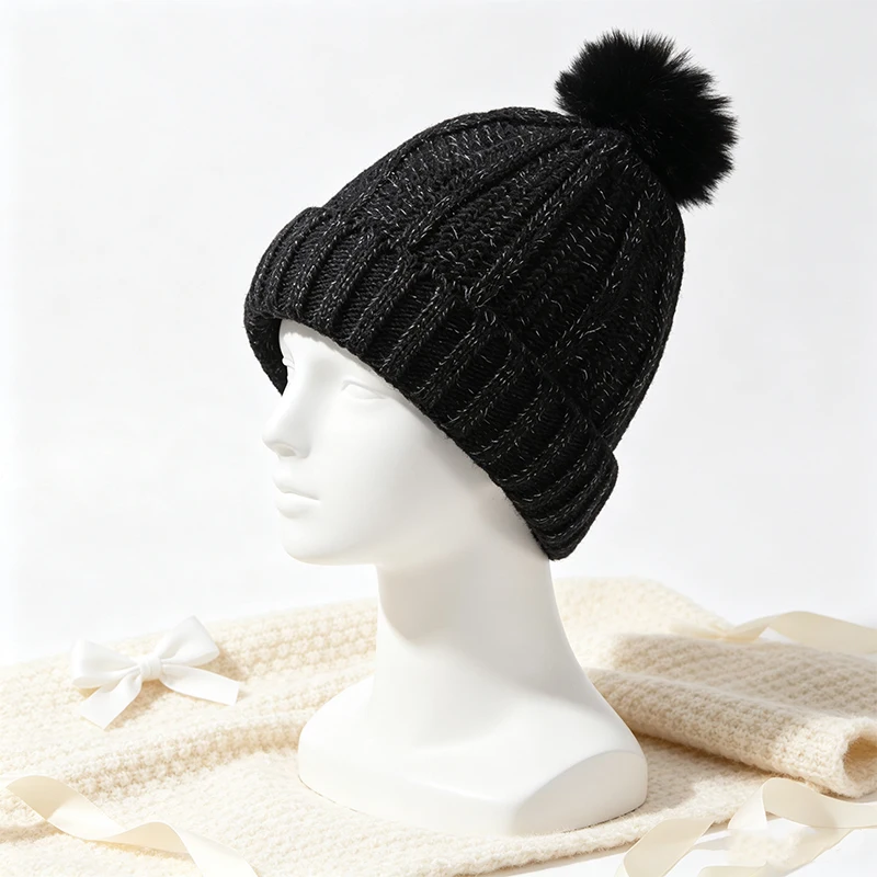 3Pcs Winter Knitted Beanie Hat Scarf Gloves Set Fleece Lined Pom Pom Hat Touchscreen Gloves Neck Warmer for Women Men Outdoor