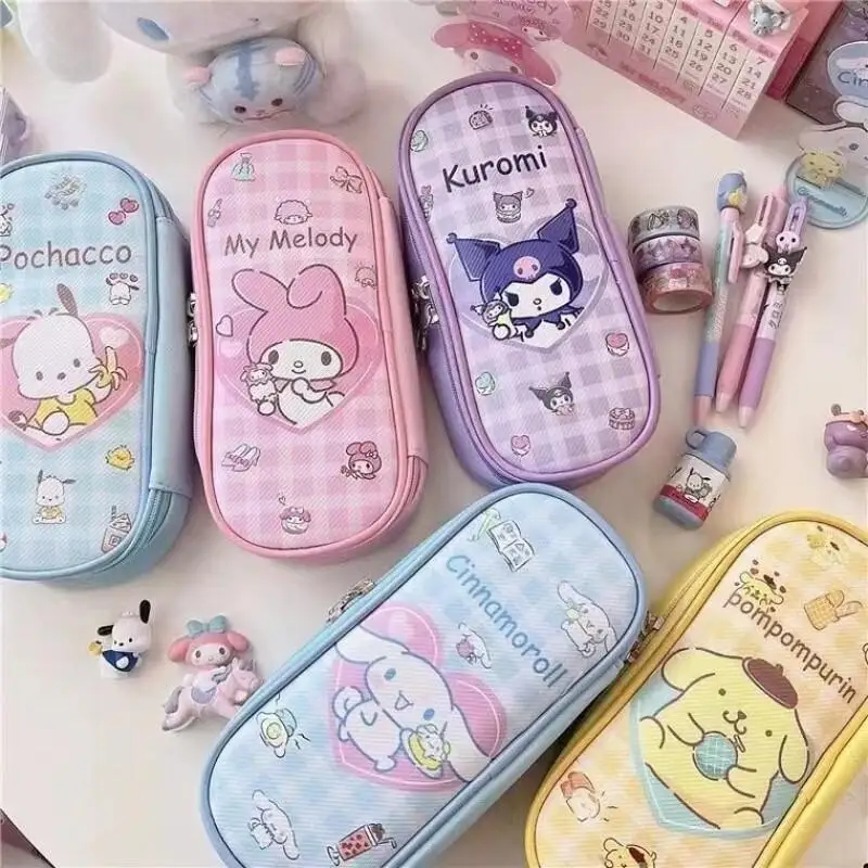 

Пенал Sanrio Hello Kitty из полиэстера, школьный, с двойной молнией, большой вместимости, в японском стиле, милый, с отделениями, новый