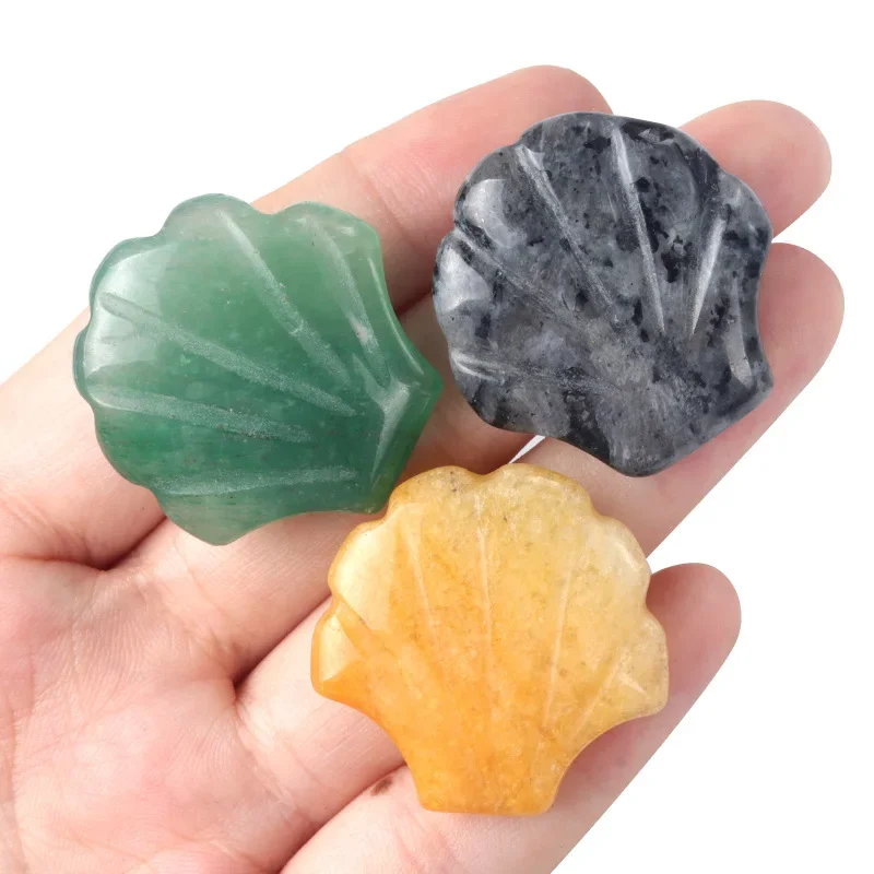 Mini Size Natural Chakra Quartz Jade Home Decor Semi-precious Stone Carved Crystal Reiki Healing Shell Shape Figurine Ornaments