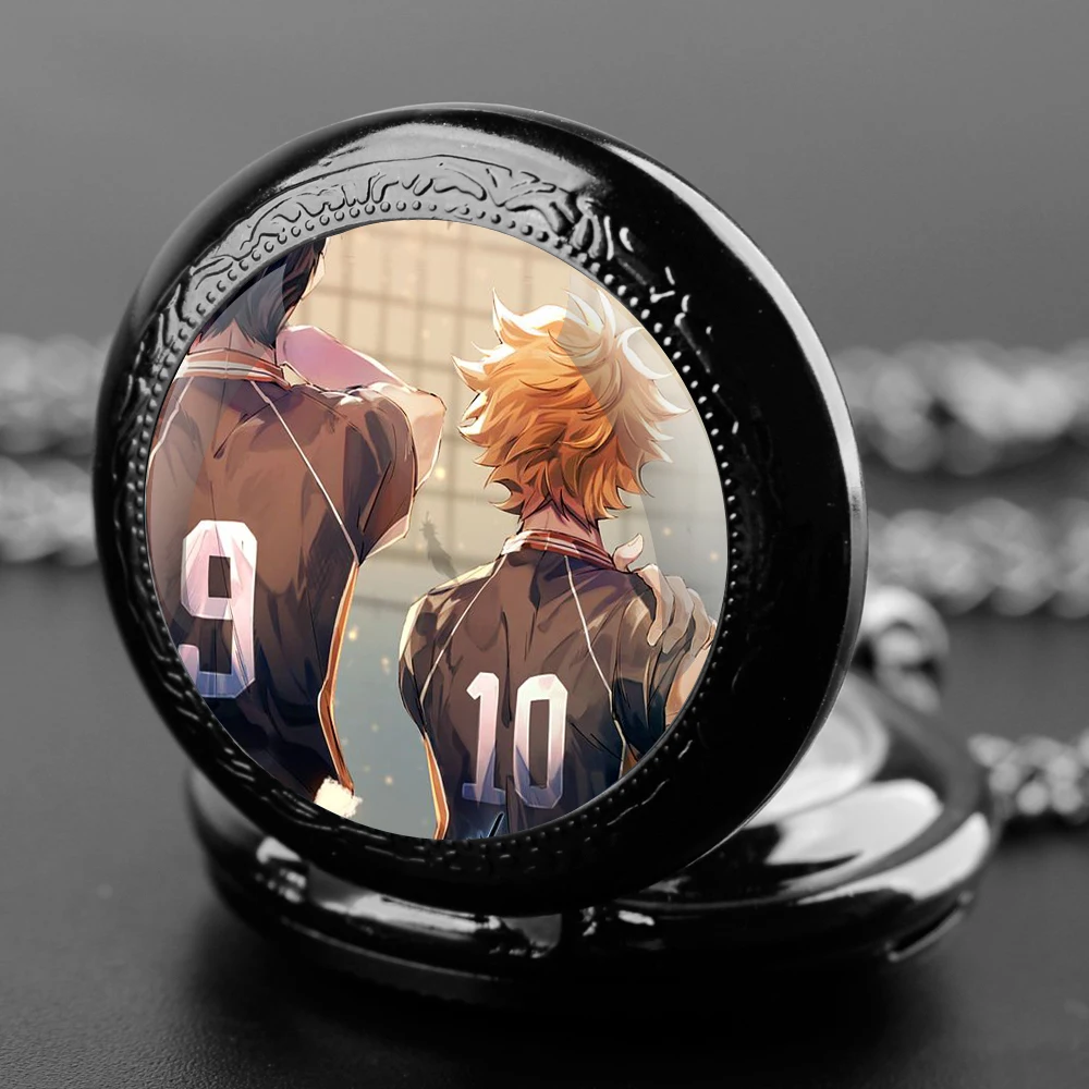 Anime klasik Haikyuu!! Desain jam tangan saku kuarsa Set hadiah dengan rantai tahan lama dan angka Arab hadiah Abadi wajah untuk pria