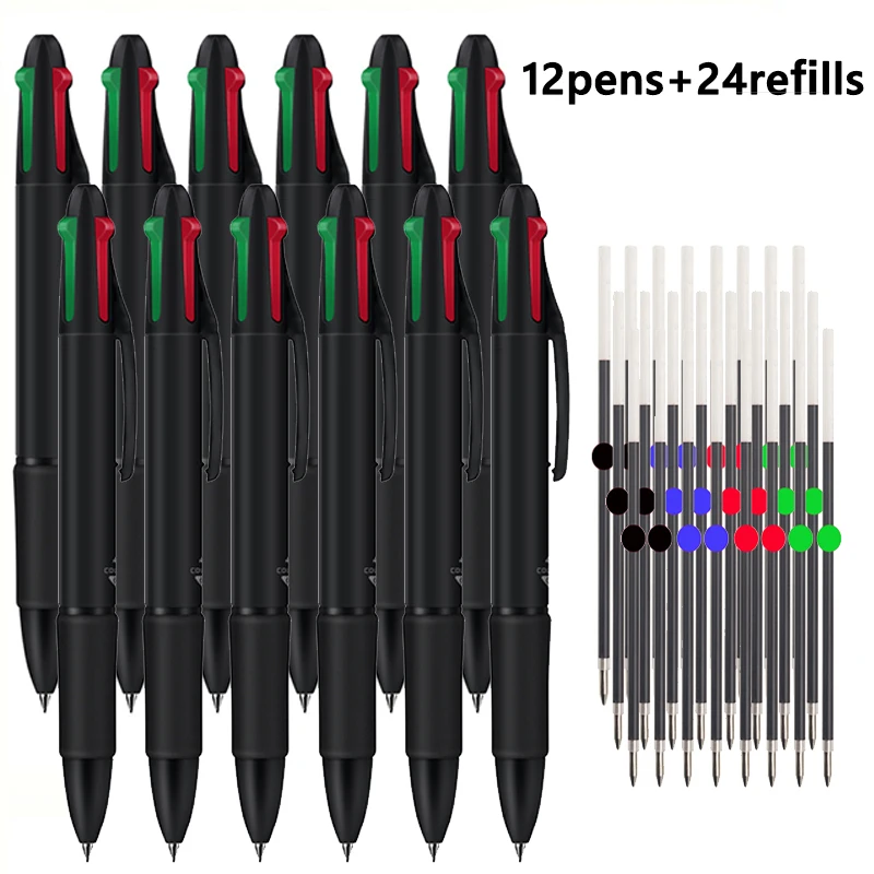 

Набор из 36 шт. многофункциональных выдвижных шариковых ручек 4 в 1 с 4 цветами и сменными стержнями 0,7 мм — школьные канцелярские принадлежности
