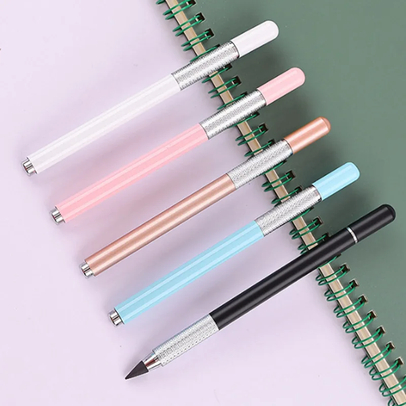 1 Pencil+12 Pencil Tips Set Colorful Pen Head Metal Pencil Set No Ink Student Writing and Painting School Kawaii Stationery