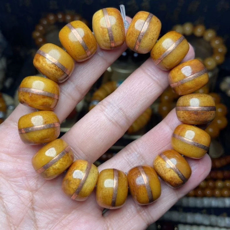 

Genuine Tibetan Bracelet 17x14mm Inlaid Copper Ring Yak Bone Handheld