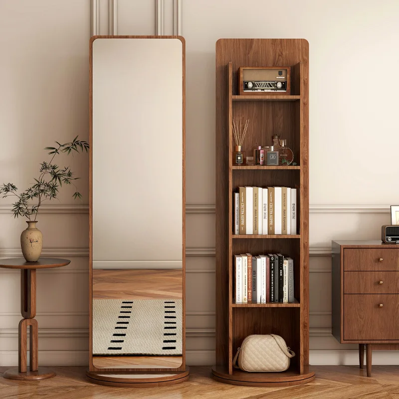 Rotating dressing mirror full body floor mirror home magazine bookshelf rotating storage rack vertical fitting mirror