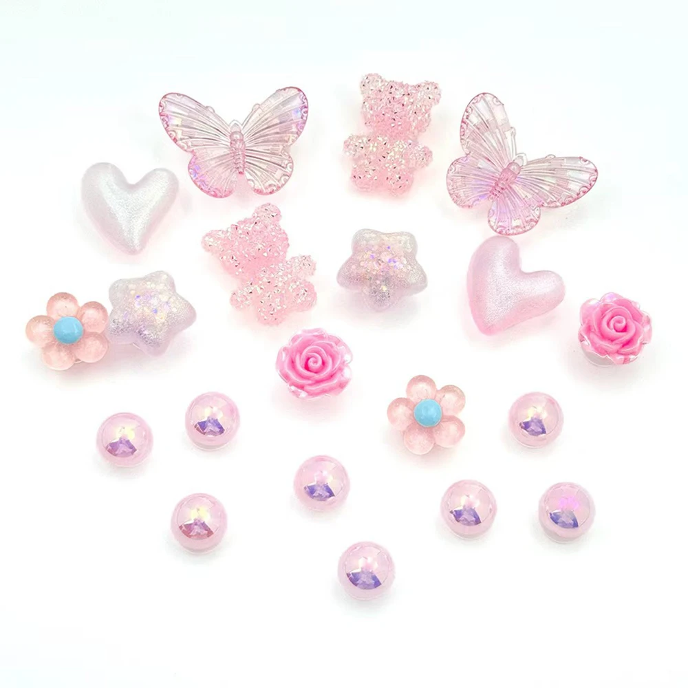 20Pcs Fashion Shoe Charms Set for Sandals Clogs Pins DIY Accessories Pink Butterfly Personalized Sneaker Decorations for Women