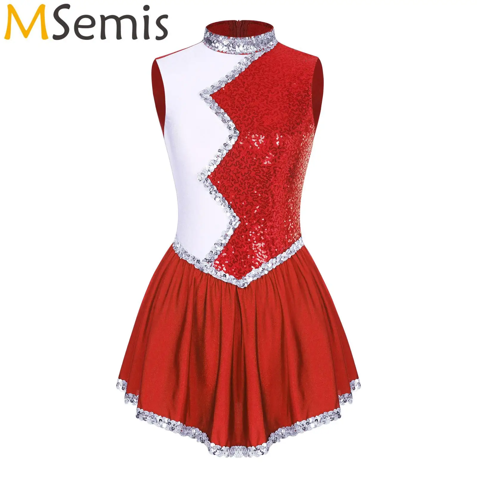 Vestido de leotardo de Ballet de gimnasia para mujer, uniforme de animadora, lentejuelas brillantes, traje de actuación de baile latino clásico