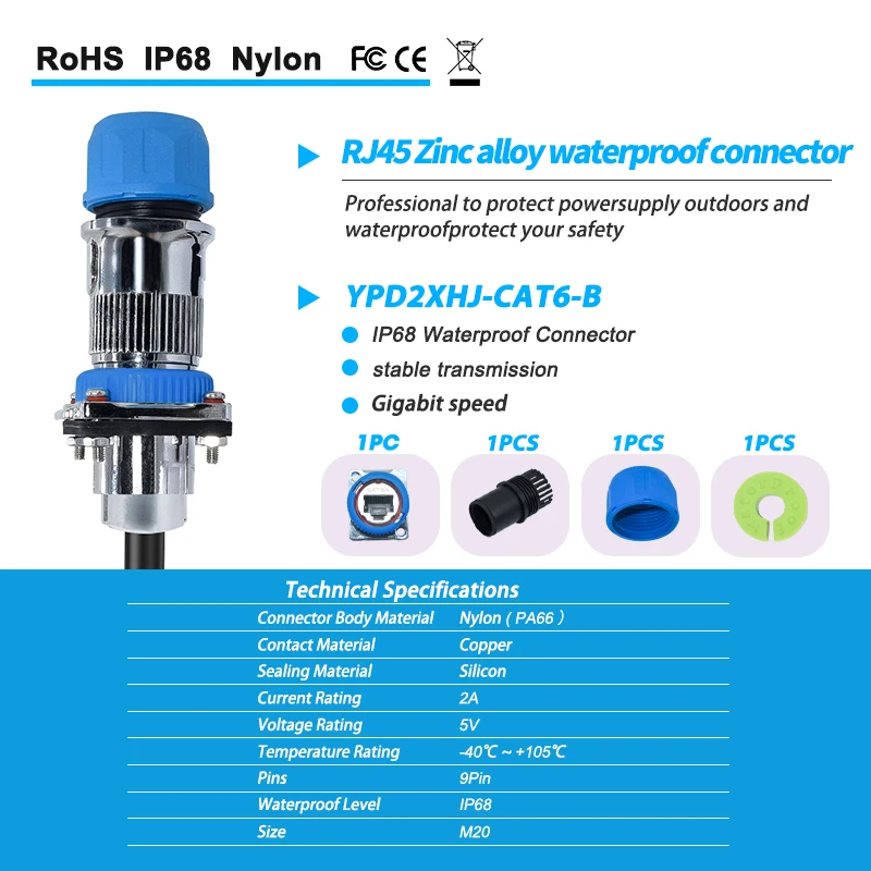 IP68 RJ45 Connector zinc alloy Waterproof Network Plug Straight Joint 4.5mm-14.5mm Network Connector RJ45 Waterproof Connectors