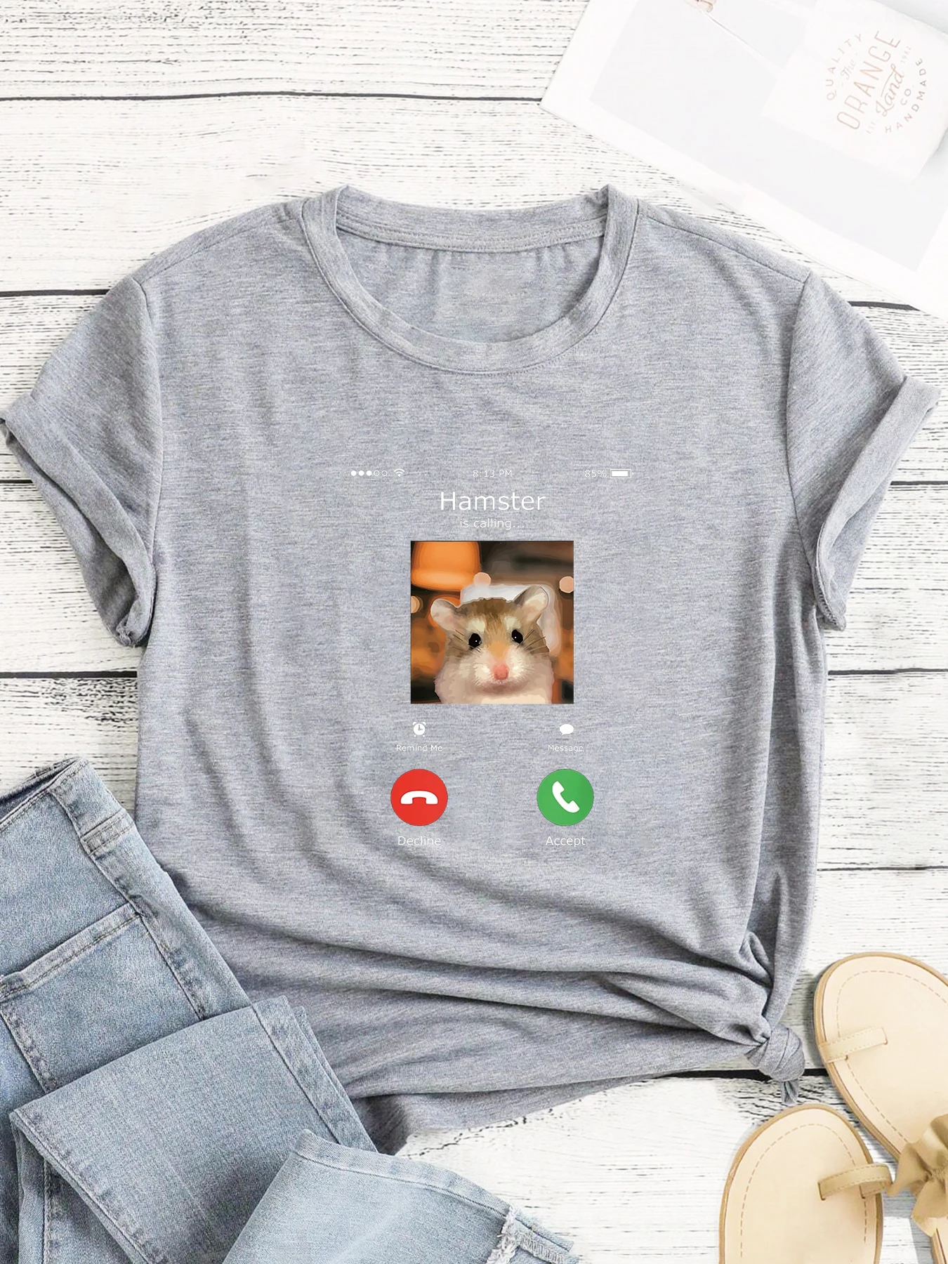 Hamster Is Calling Funny Animal Lover Print Fun Short Sleeve Casual Fashion Women\'s Pattern T-Shirt Women\'s Summer Print T-Shirt