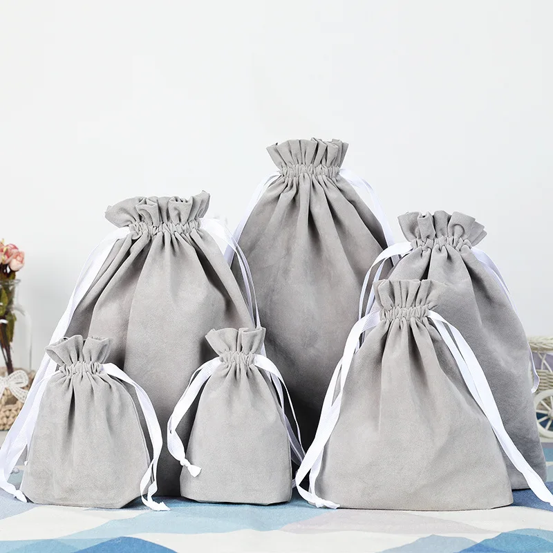 10pcs/lot Pink/Grey Thicken Velvet Drawstring Makeup Bags Christmas Wedding Party Candy Gift Pouches Big Packing Bags