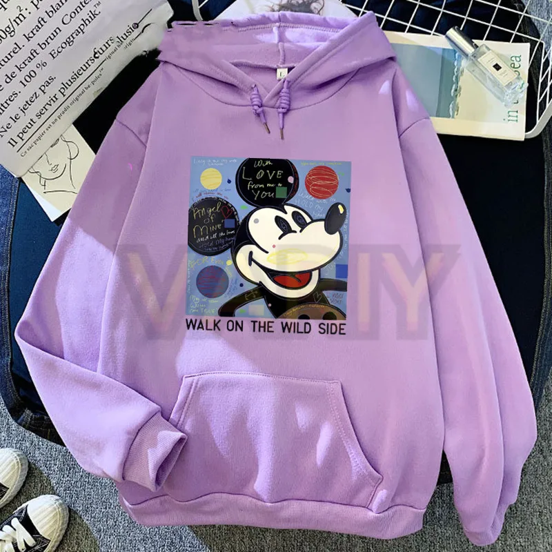 

Funny Mickey Mouse Cartoon Graphic Printed Hooded Women Aesthetic Trendy Hoodies 2024 Sweatshirt Female Warm Streetwear