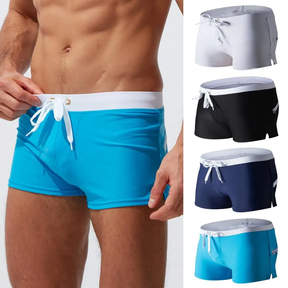 Men Summer Swimming Trucks Mid-rise Drawstring Swimwear Pocket Swimming Shorts Quick-Drying Slim Fit Swimsuit Shorts 남성 수영 반바지