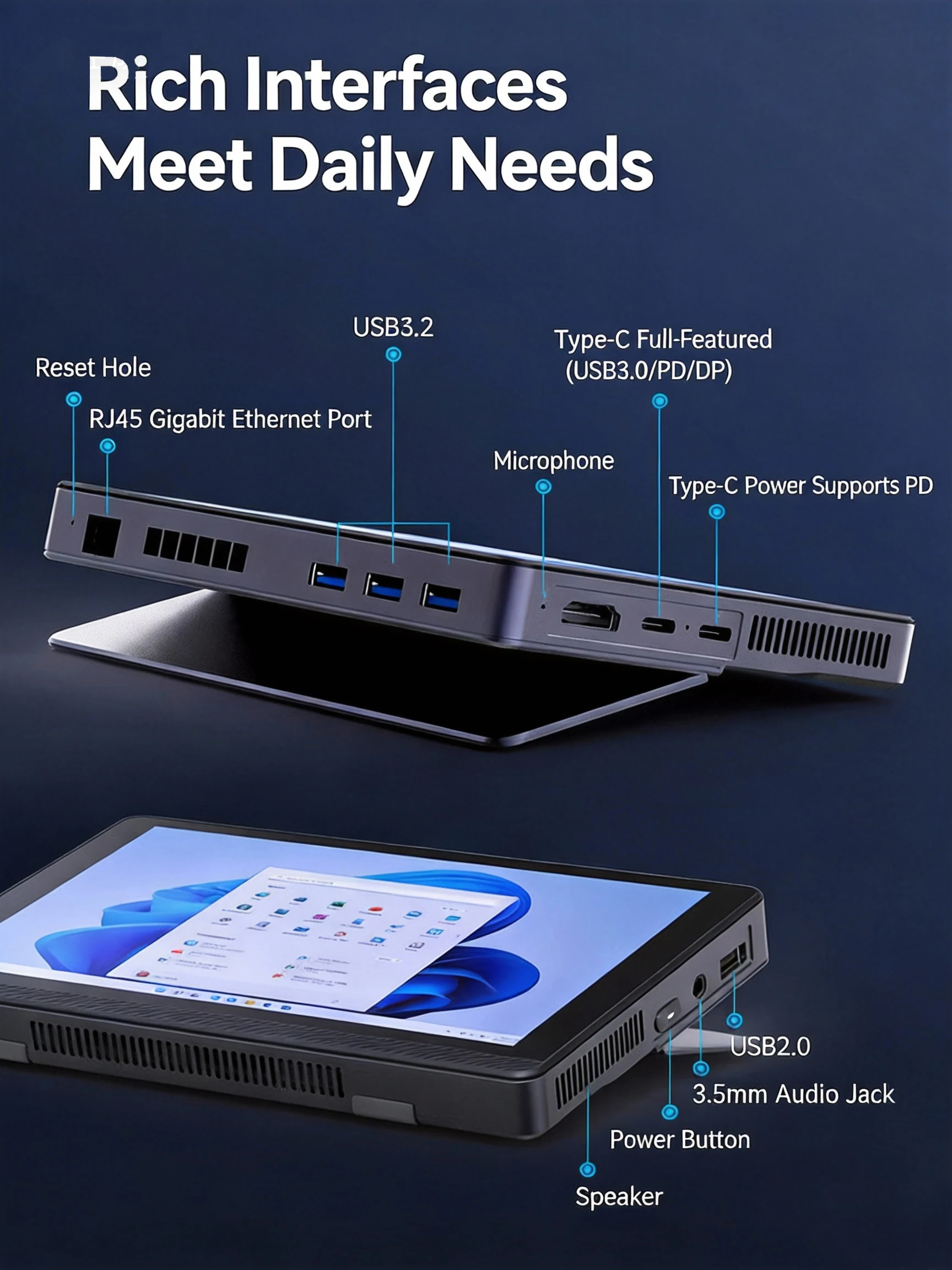 SIBOLAN 500H Mini PC Intel N150 N200 N305 CPU 7-Inch Monitor 2.5G LAN 16G DDR5 Windows 11 Pro WIFI6 BT5.2 Mini Desktop Computer