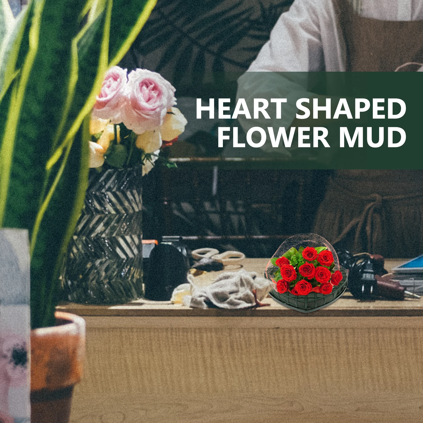

2pcs Heart Shaped Floral Mud Eco-Friendly Arrangement Supplies For Flower Shop Durable Absorbent Flower Pot Garden Accessory