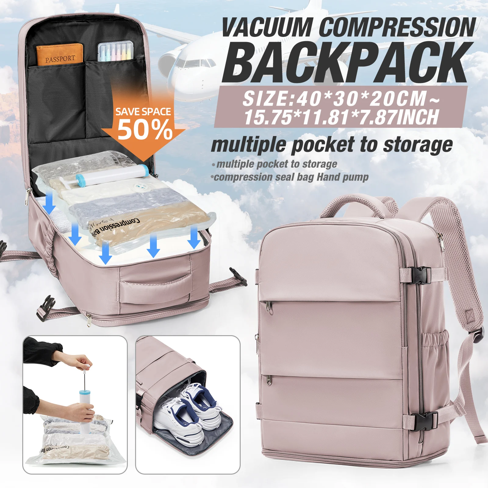 Ryanair 40x30x20 Travel Backpack Wizzair Cabin Bag Unisex Women Men Laptop Backpack Outdoor Student School Backpack Vacuum Bag