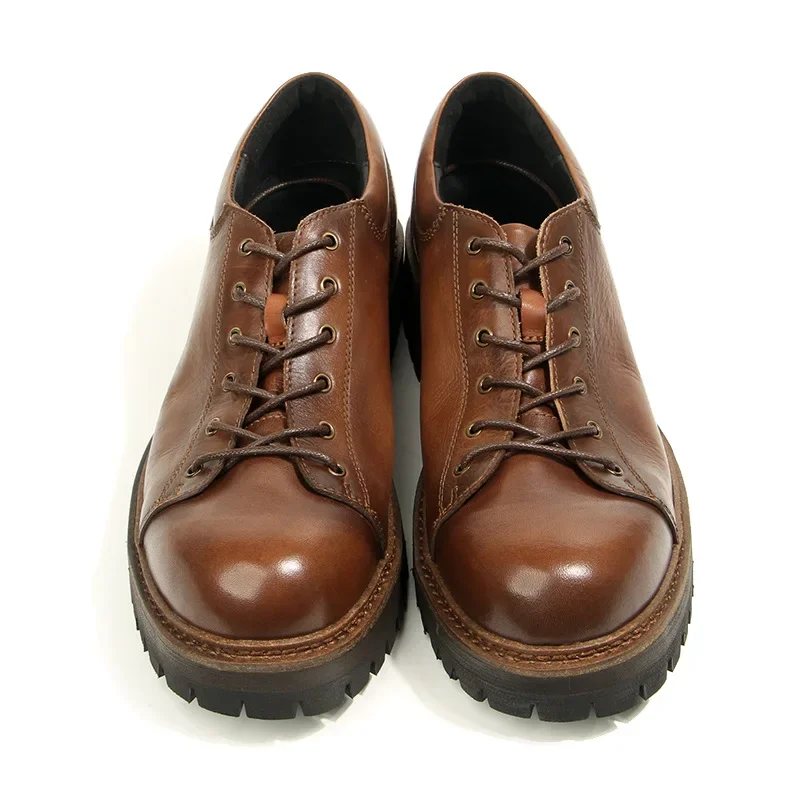 Retro Horse Leather Round Head Leather Shoes Hand-polished and Old Tooling Casual Men's Shoes