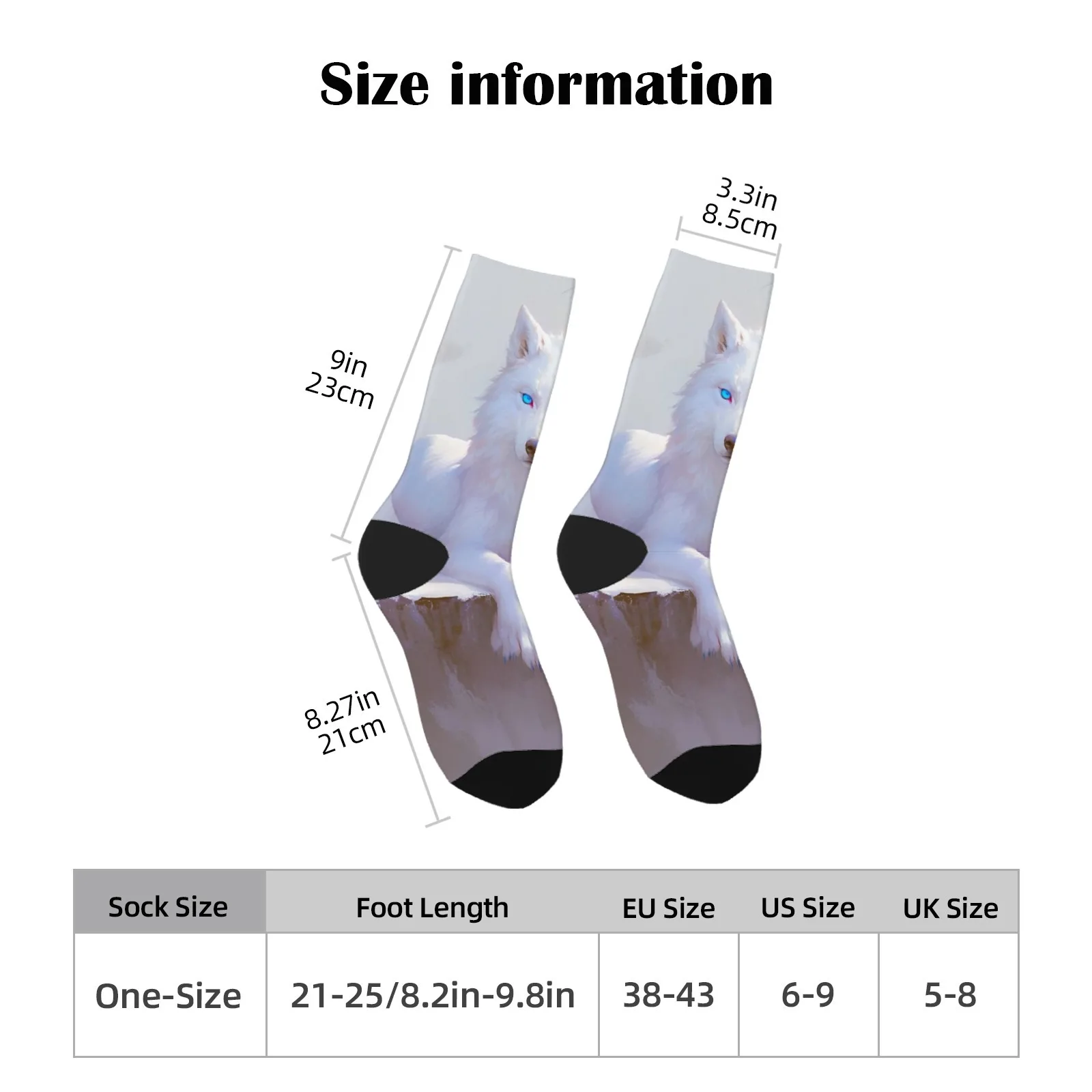 Novidade meias de cano médio com estampa de lobo branco selvagem com olhos azuis – unissex macias e confortáveis respiráveis para entusiastas da moda