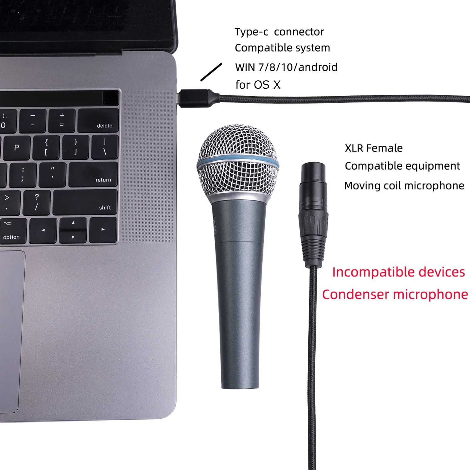 Recording Line Type C Microphone Cable USB C to XLR Female Cable Low Noise HIFI Plug and Play USB C Microphone Cable for Windows