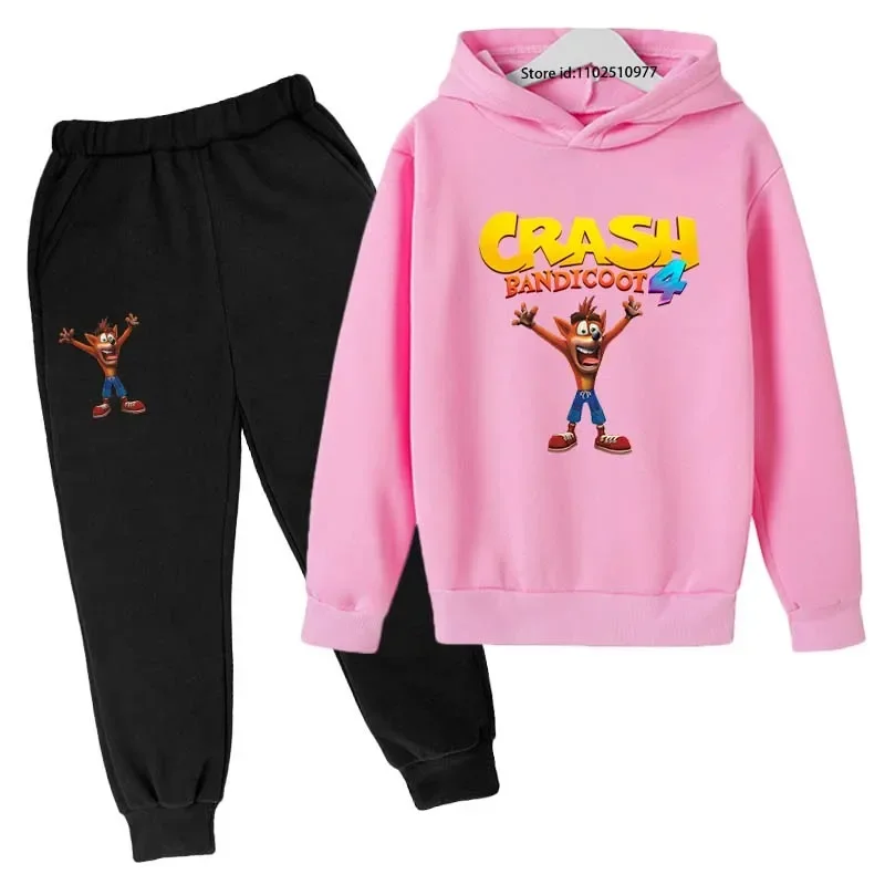 Kids Cartoon Game Crash Bandicoot Spring Autumn Pullover Hoodie+Pants 2pcs Suits 3-13Years Boys Girls Casual Outfits Tracksuits