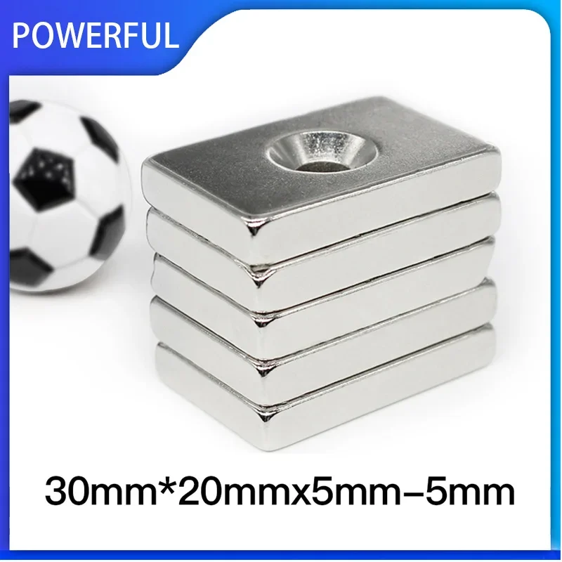 

2~30PCS 30*20*5-5mm Countersunk SquareMagnet 30mm x 20mm x 5mm Block Strong Hole 5mm Rare Earth Neodymium Magnet