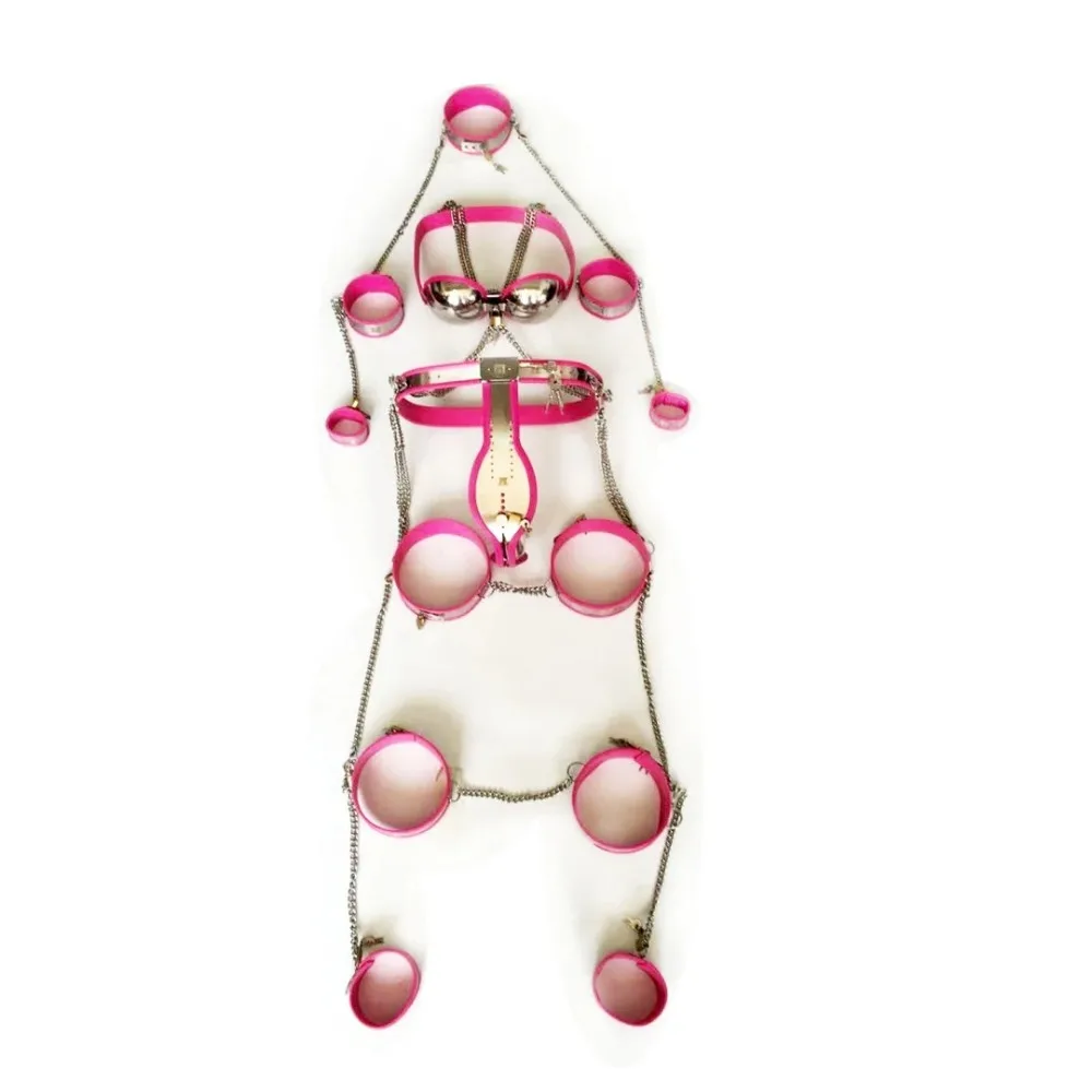 9pcs Sets Unisex Stainless Steel Chastity Belt Anal Plug Collar, Bra Arm Wrist Cuffs Thigh Knee Ankle Ring Bondage Male Sex Toy view 3