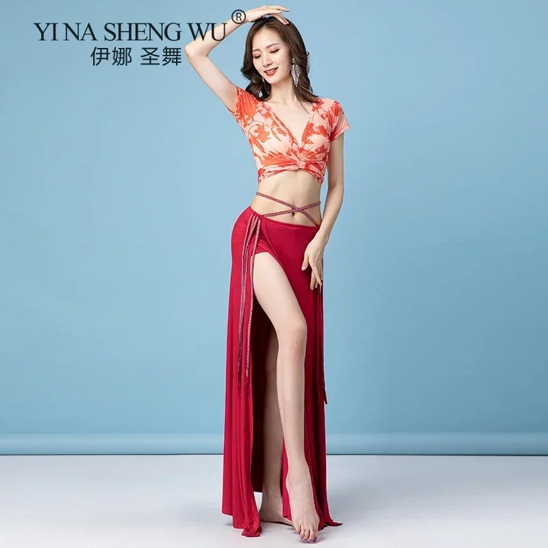 Womens Belly Dance Costume Set Sexy Hollow Outfits Long Skirt And Top Practice Clothes Bellydance Performance Wear Split Skirt