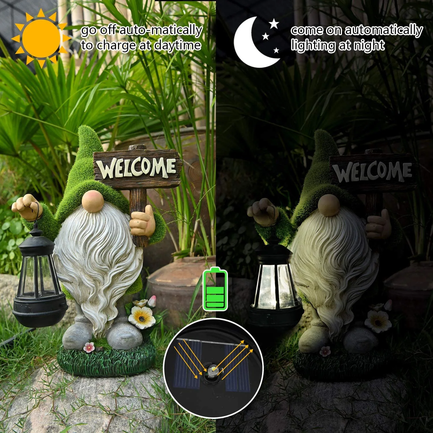 Cartoon Gnome Dwarf Statue Garden Lighting Waterproof Resin Figurines Solar Light Outdoor Lawn Courtyard Night Decorative Lamp