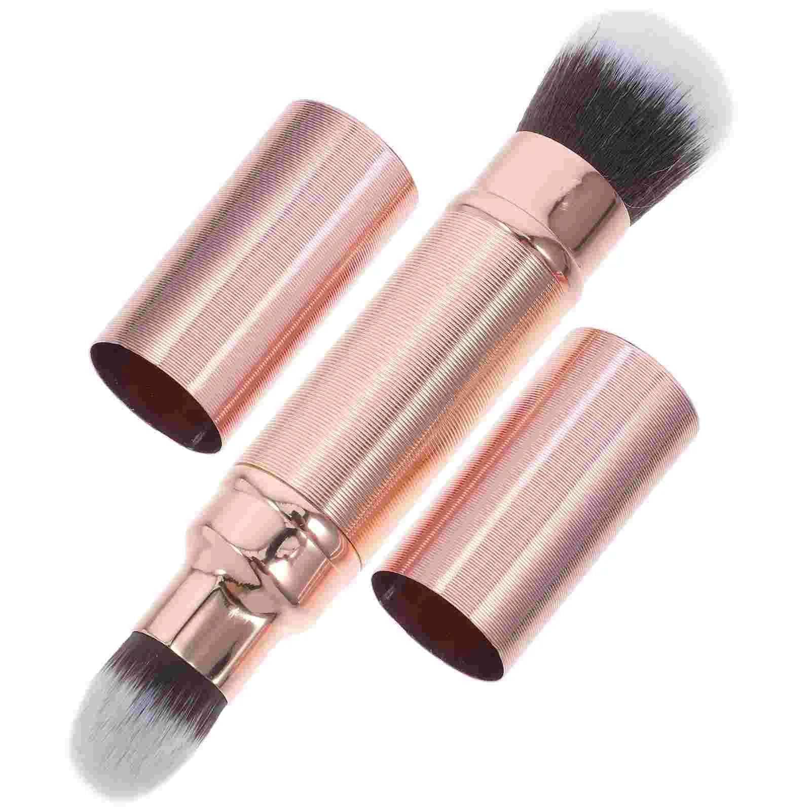 Brocha de maquillaje de doble punta, colorete, base, corrector, esponja de plástico retráctil, polvo de viaje para mujer