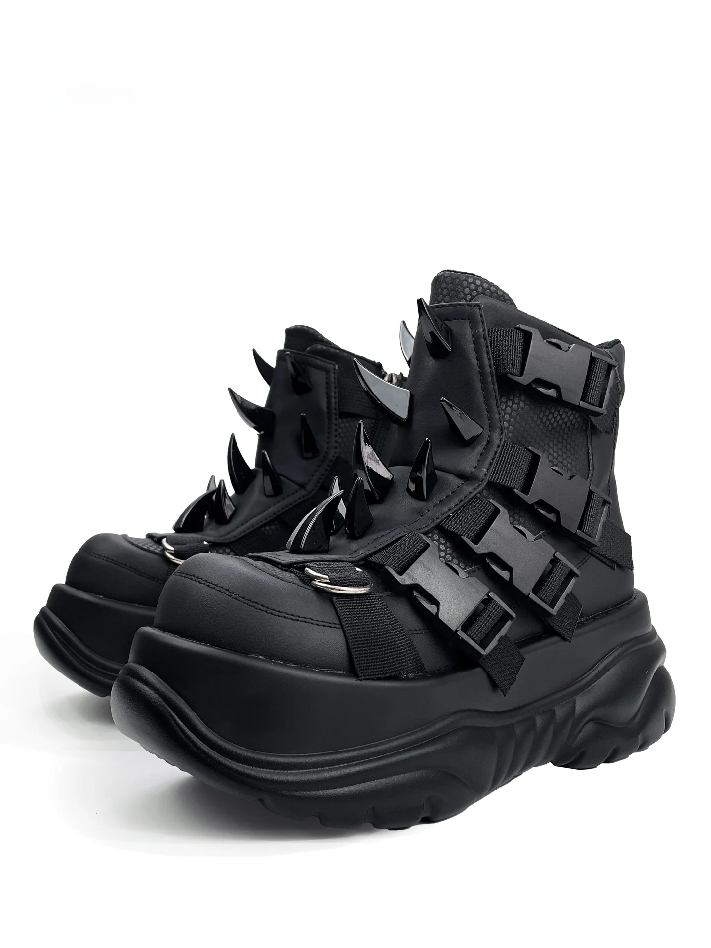 

Mib'Vias, оригинальные ботинки в стиле панк, женские ботинки с шипами, увеличивающие рост Y2K, сексуальные ботильоны с круглым носком, резиновая подошва