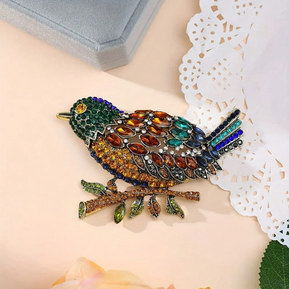 Luxuriöse Vintage-Brosche für Damen, bunte Strass-Vogel-Form, aus Legierung, ideal für den Alltag und besondere Anlässe. – Detail 1