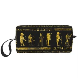 Golden Egyptian Gods Hieroglyphics Makeup Bag Women Travel Cosmetic Organizer Kawaii Ancient Egypt Symbol Storage Toiletry Bags