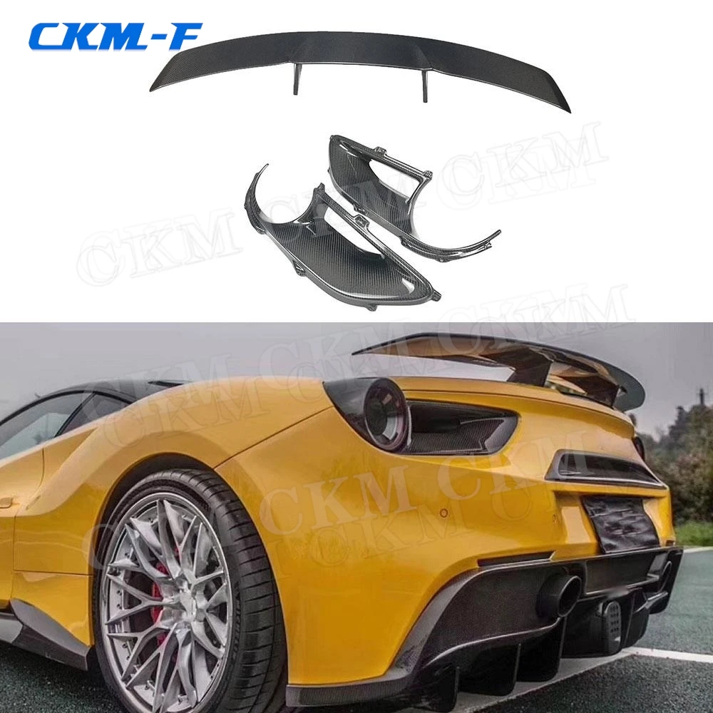 Dry Carbon Fiber Car Front Bumper Lip Side Skirts Aprons Rear Diffuser Rear Spoiler Trunk Trims Case for Ferrari 488 Body Kits