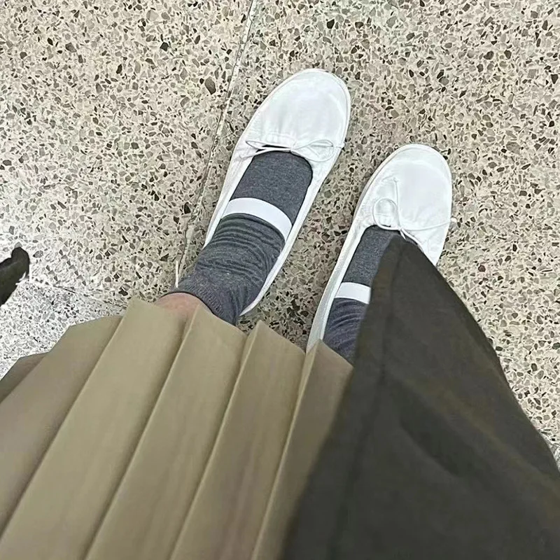 Sapato de balé coreano feminino, nó borboleta, sapato Mary Jane de seda, liso de fadas, novo estilo, primavera e outono, 2024