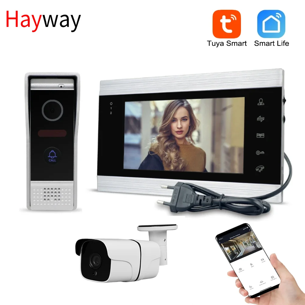 Умный беспроводной видеодомофон Hayway 720P Tuya с Wi-Fi для дома, 7-дюймовый монитор, дверной звонок, видеодомофон с камерой, наружная система