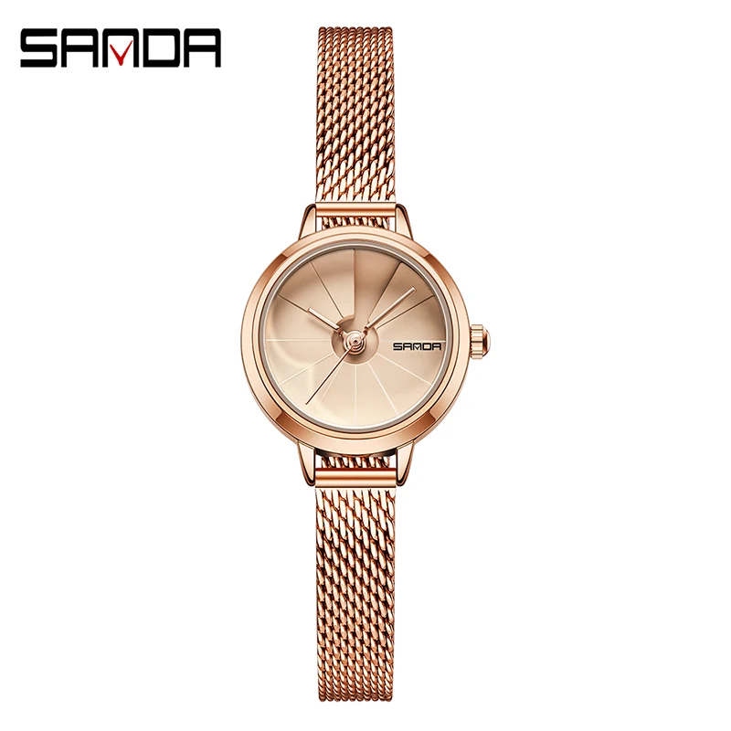 Fashion Sanda Brand Quartz Women Watch Rose Gold Mesh Strap 30m Waterproof 2023 New High Quality Womens Watches Reloj Mujer 1113