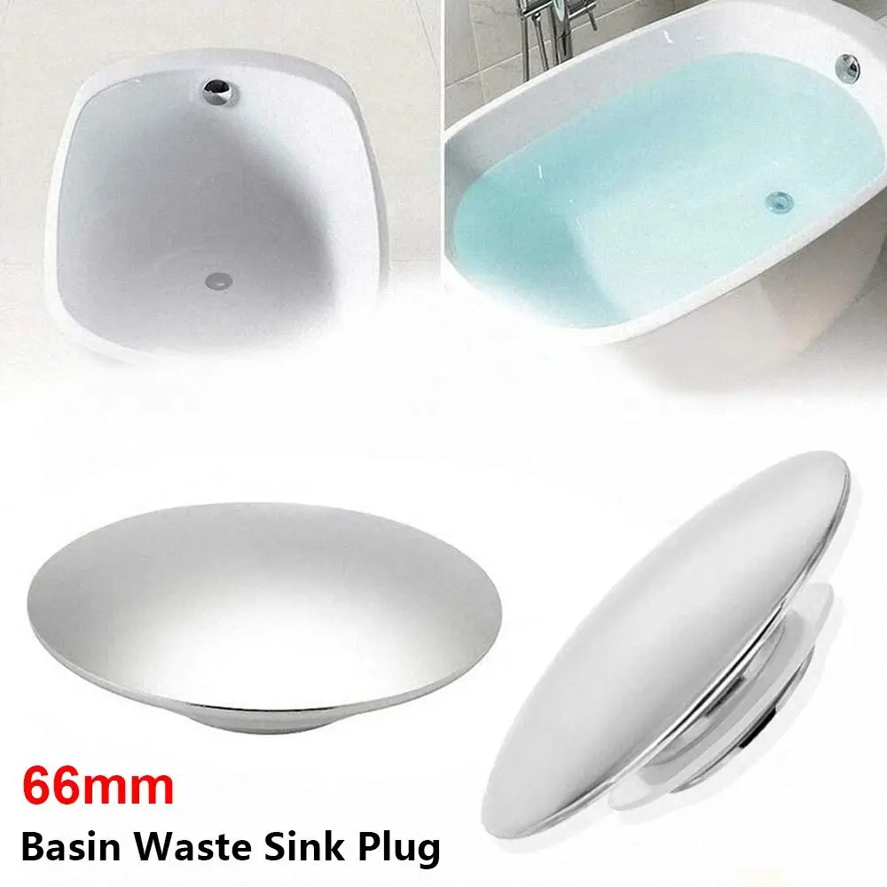 1Pcs Push Button Waste Sink Plug Silver Alloy Drain Stopper Click Clack 66mm Basin PopUp Cap Replacement Part for Bathroom Sink