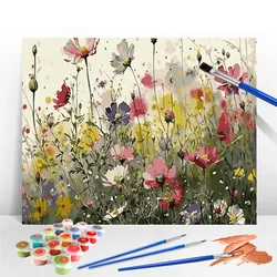 AZQSD Painting by Numbers Flower Field Landscape Coloring Drawn Picture on Canvas Floral Art Handpainted Home Decoration