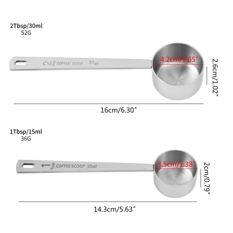 15ml/30ml Long Handle Measuring Scoops Coffee Spoon Food Grade Stainless Steel Tablespoon for Coffee, Tea, Sugar, Flour A0KF