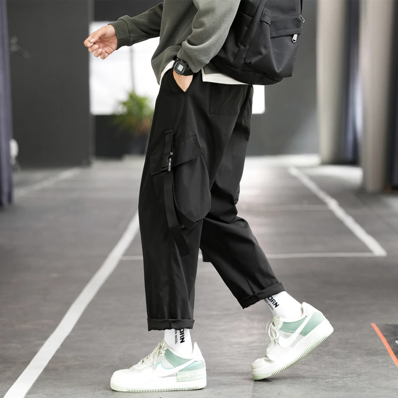 2024 New Men's Casual Pats Side Pockets Harem Pants Hip Hop Casual Ribbons Male Joggers Trousers Fashion Streetwear Cargo Pants