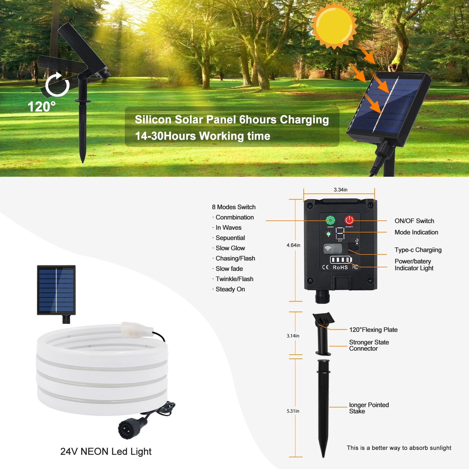 24V Neon Light Solar LED Strip 3M 5M 10M Waterproof Rope Silicone Tube Neon Sign Flexible Lamp Home Decoration White Warm