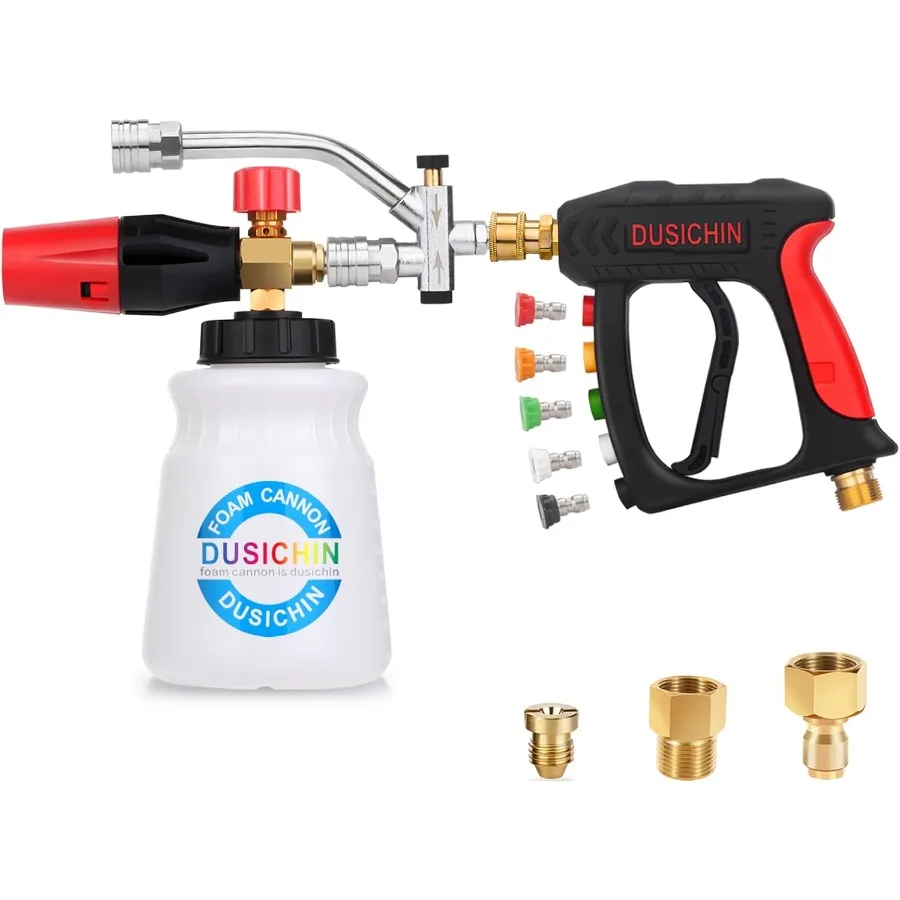 

Short Wand Pressure Washer Gun Foam Cannon with 1 4 Quick Connector for Car Wash Accessories Dual Ended Shift Connector 5 Press