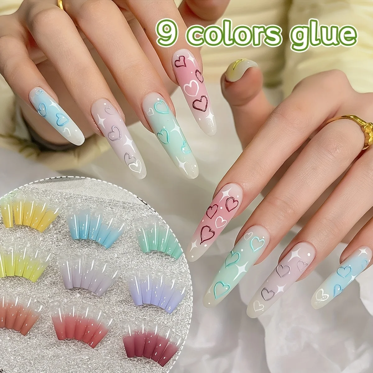 MORDDA Juego de 9 piezas de gel para uñas en polvo para frotar, gel UV/LED para decoración de uñas con gradiente perfecto y degradado