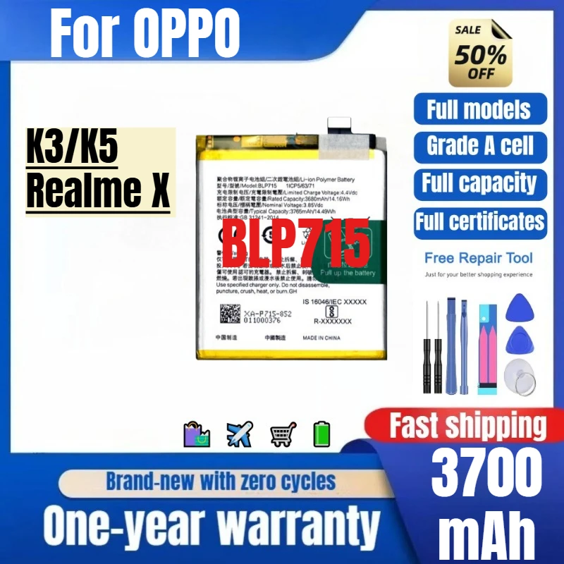 

BLP715 for OPPO K3/K5/Realme X Phone Battery 0 Cycle High Quality High Capacity Replacement Bateria Grade A Cell with Tools