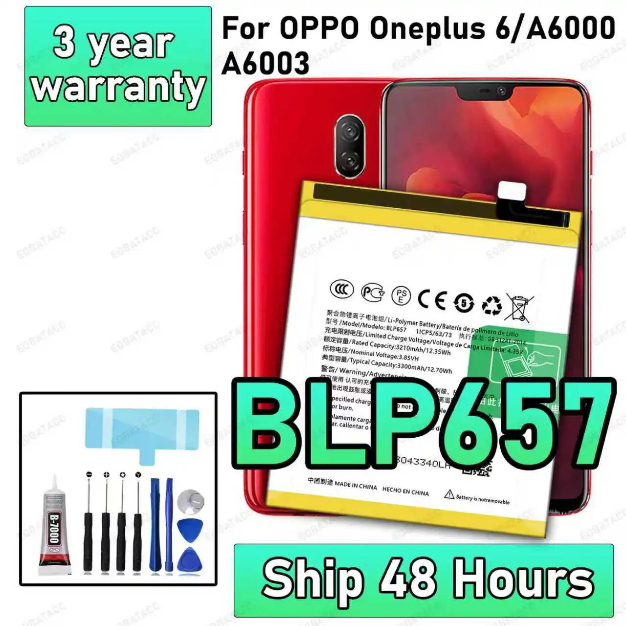 

100% New High Capacity BLP657 Battery For Oneplus 6 /A6000/A6003 Replacement batteries +Free Tools
