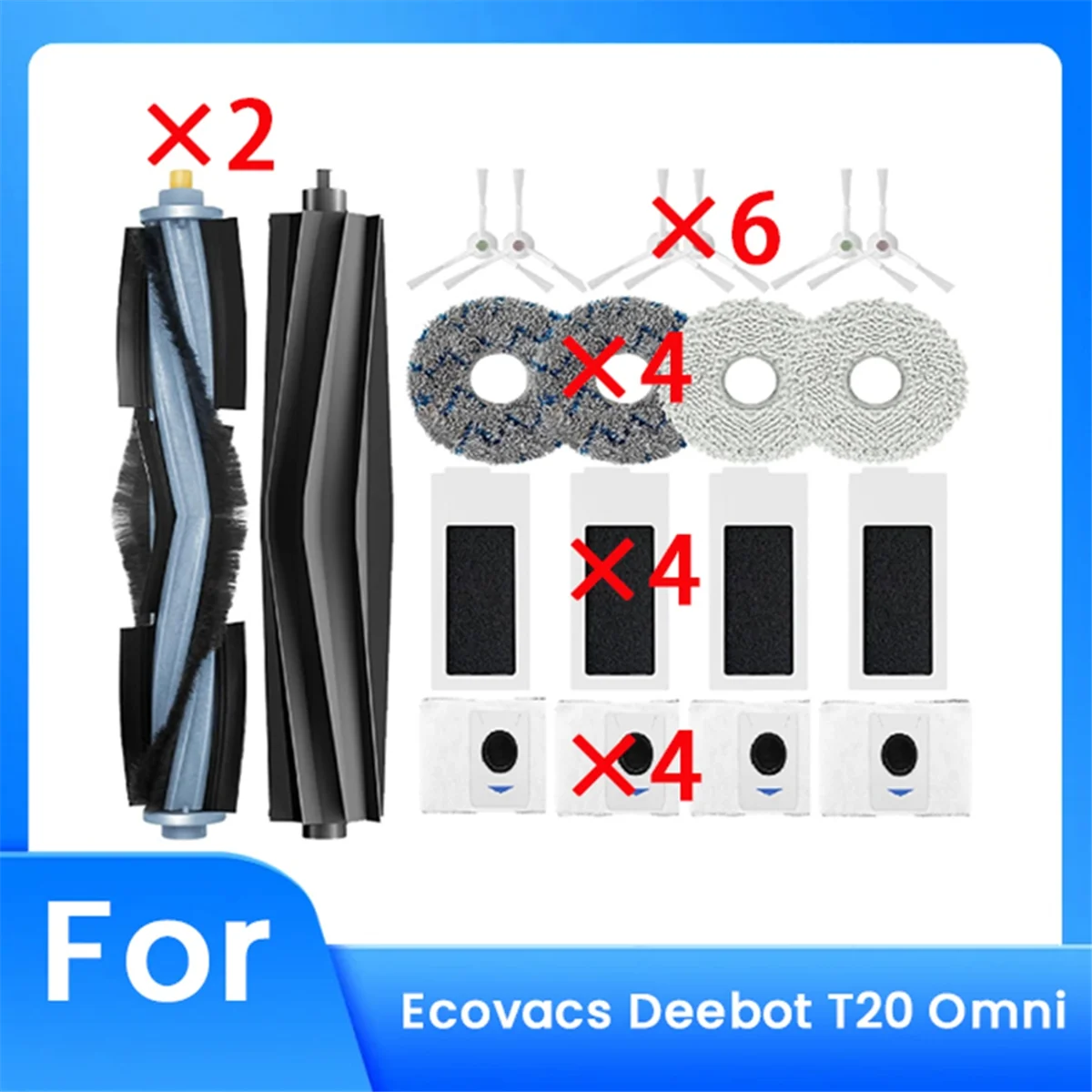 20 قطعة ل Ecovacs Deebot T20 Omni ing روبوت الملحقات الرئيسية الجانب فرشاة كيس لجميع الغبار ممسحة نظافة أجزاء استبدال