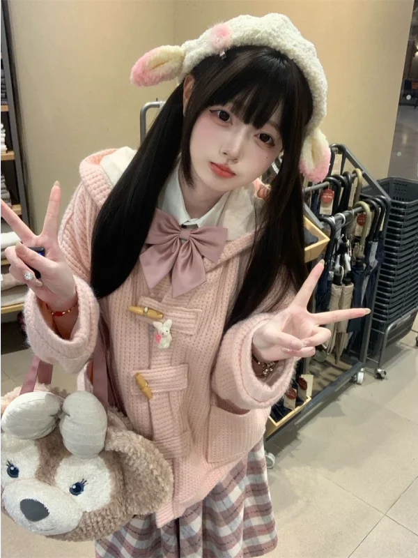 スイートガール 韓国風 秋冬 ボタンアップ カーディガン コート スカート セット ロングスリーブ キュート スタイル オールシーズン対応 ユニバーサルフィット