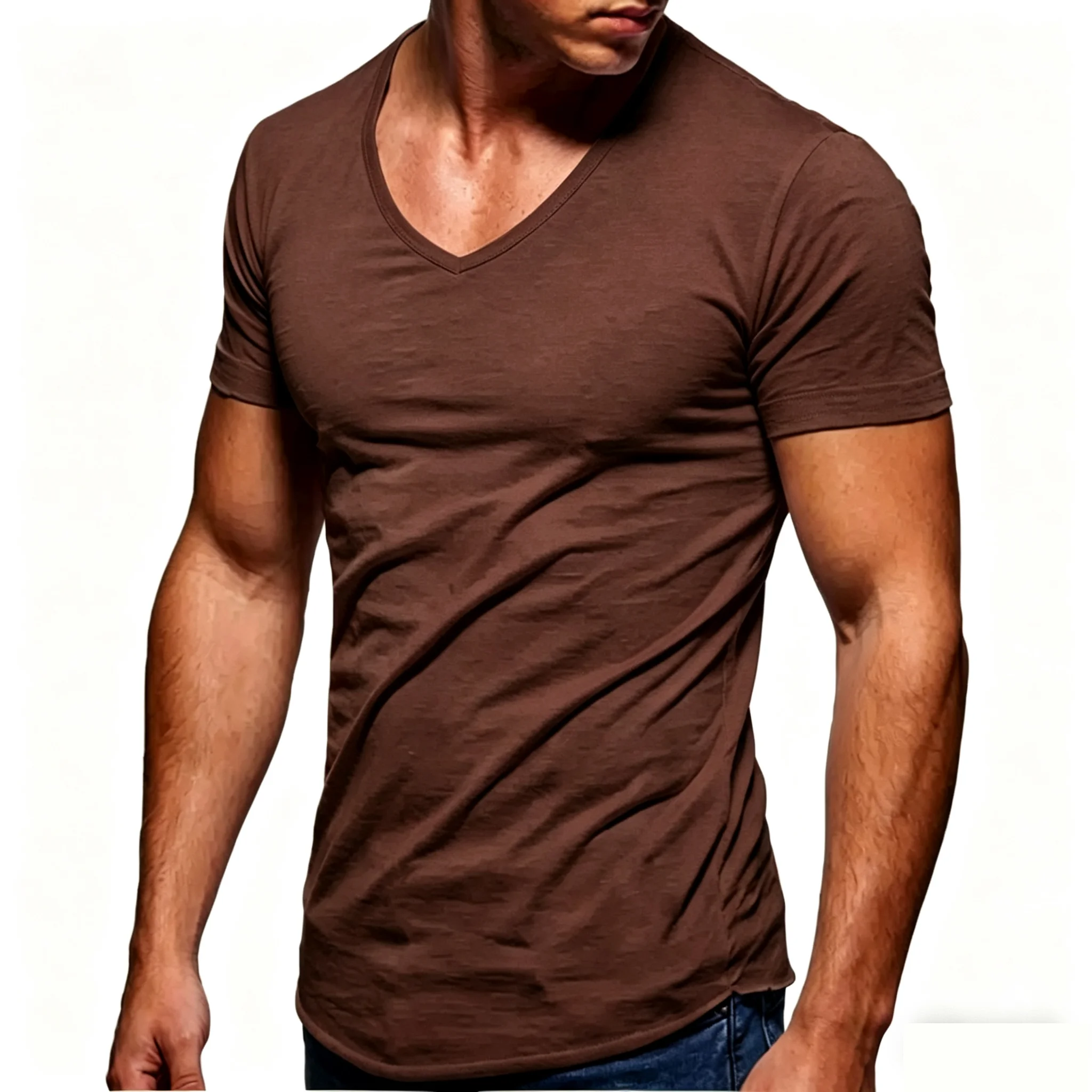 Men 100% Cotton T Shirt Casual Soft Fitness Tops Summer Thin Tee Home Clothing V-Neck Short Sleeve Black White T-Shirt for Men image 3