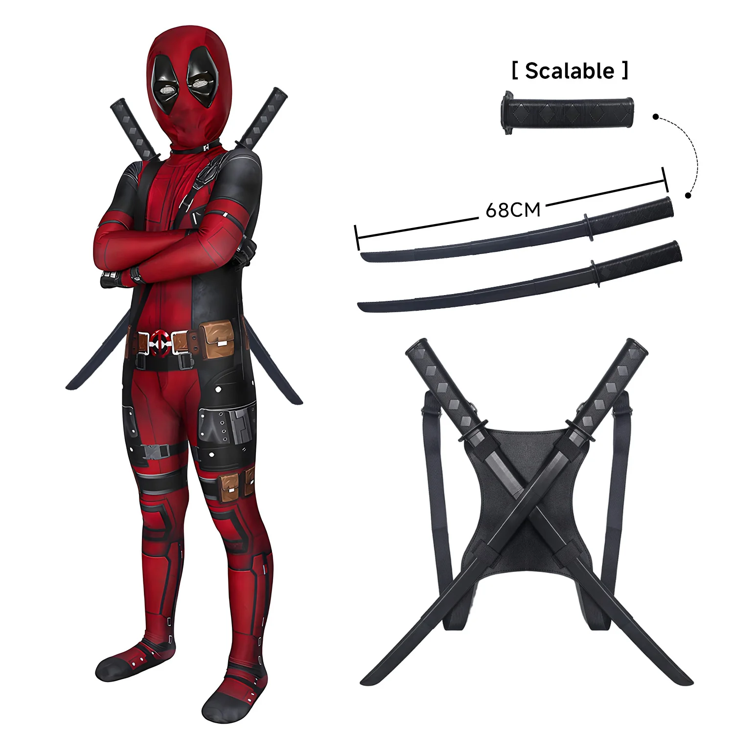 Ensemble d'épées télescopiques Deadpool, costume de film de super-héros pour enfants, combinaison, masque d'Halloween, costumes de performance, fête avec cadeau