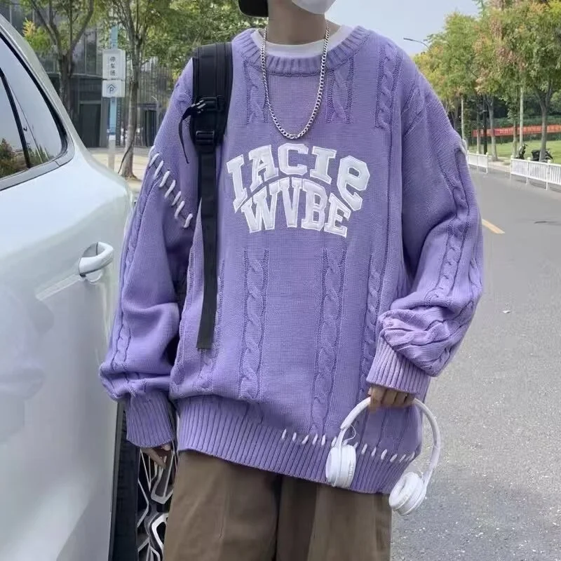 

Loose Men's Knitwear American High Street Sle Autumn Winter plus Size 250 Pou Baseball Collar Diamond Pattern Sweater