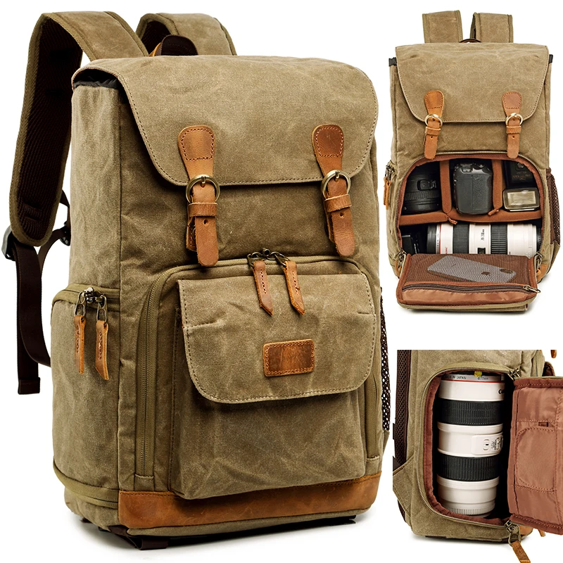 Vintage Batik Canvas Camera Backpack Waterproof DSLR SLR Outdoor Travel Photography Bag for Men Women